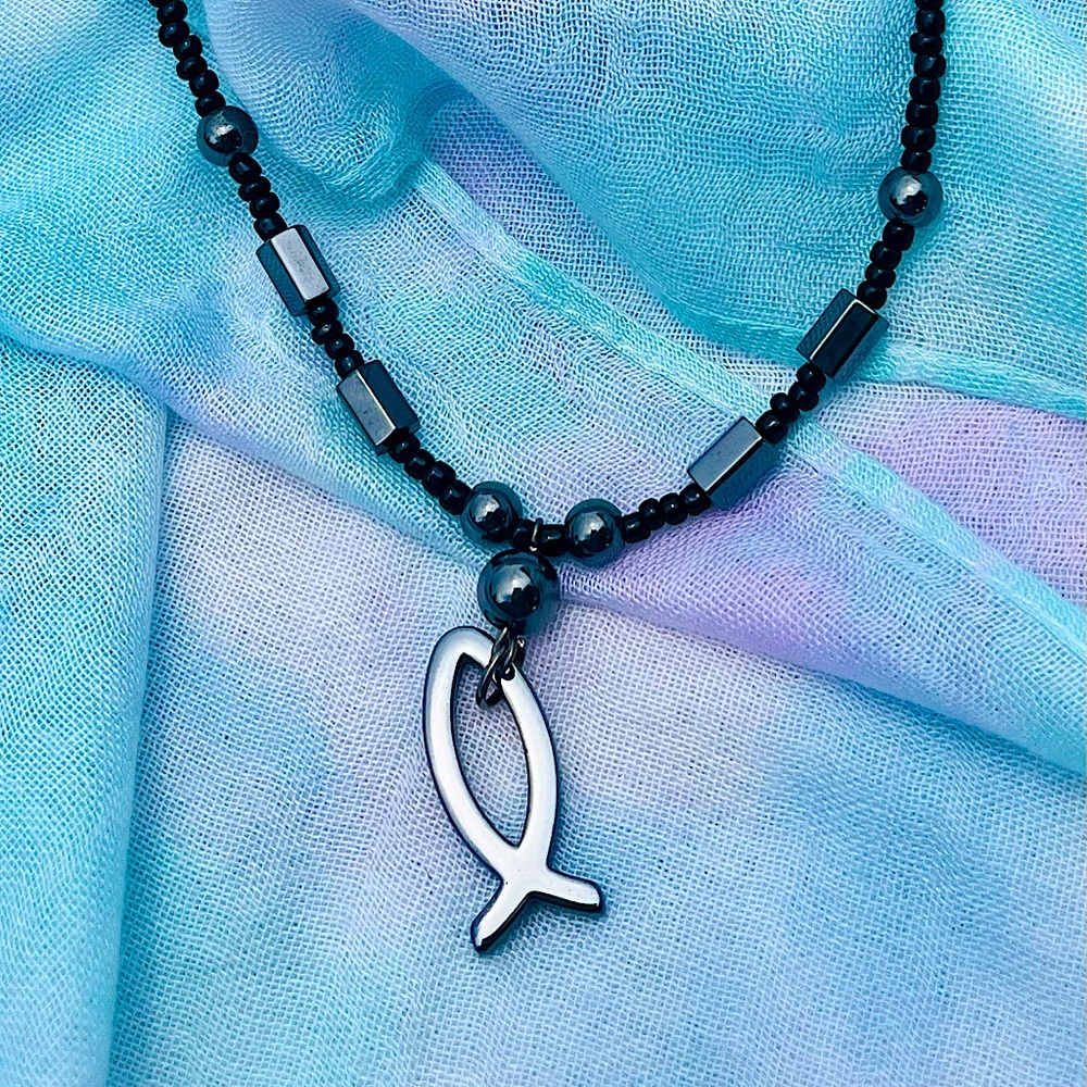 Marcasite Fish of Jesus necklace